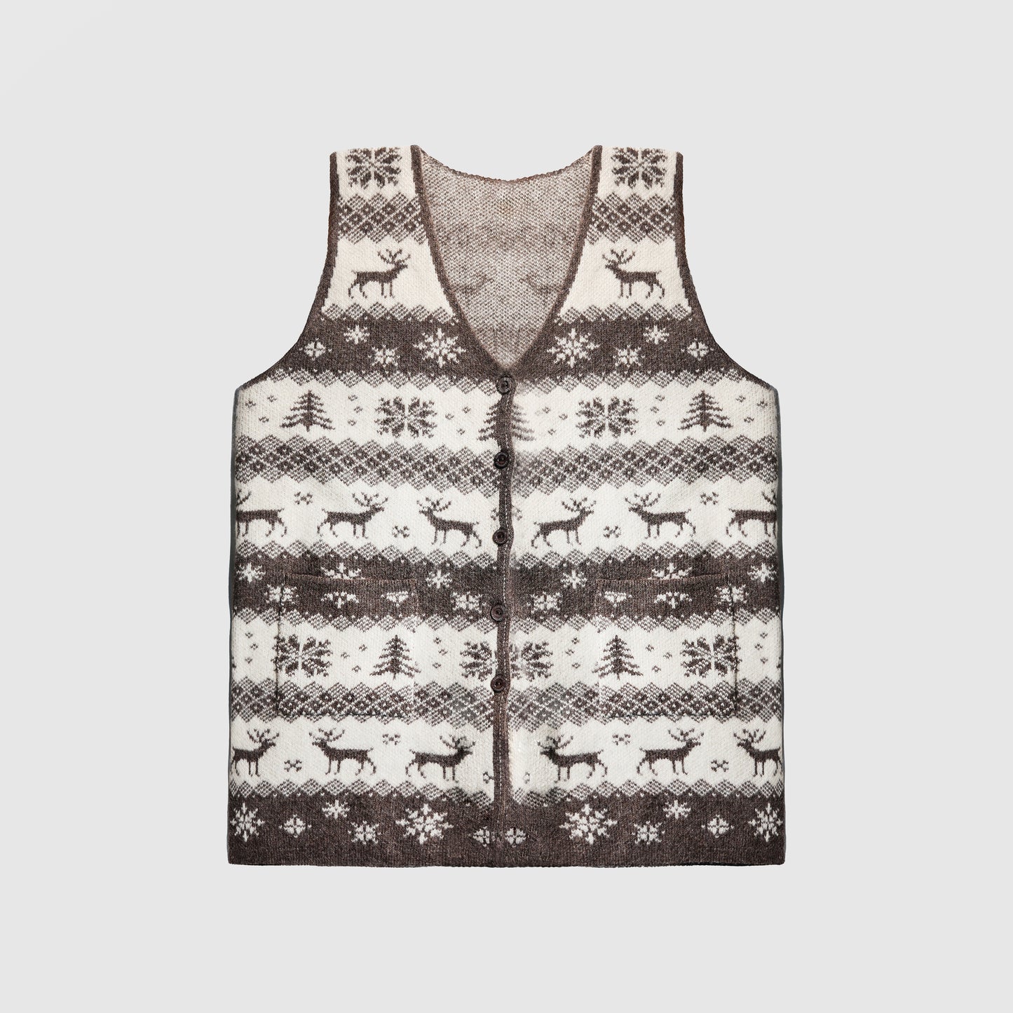 Adult Yak Wool Cardigan - Reindeer Print