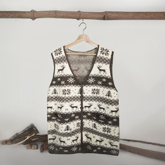 Adult Yak Wool Cardigan - Reindeer Print